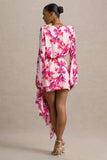 Goldie Pink Floral Print Chiffon Long Sleeve Wrap Mini Dress