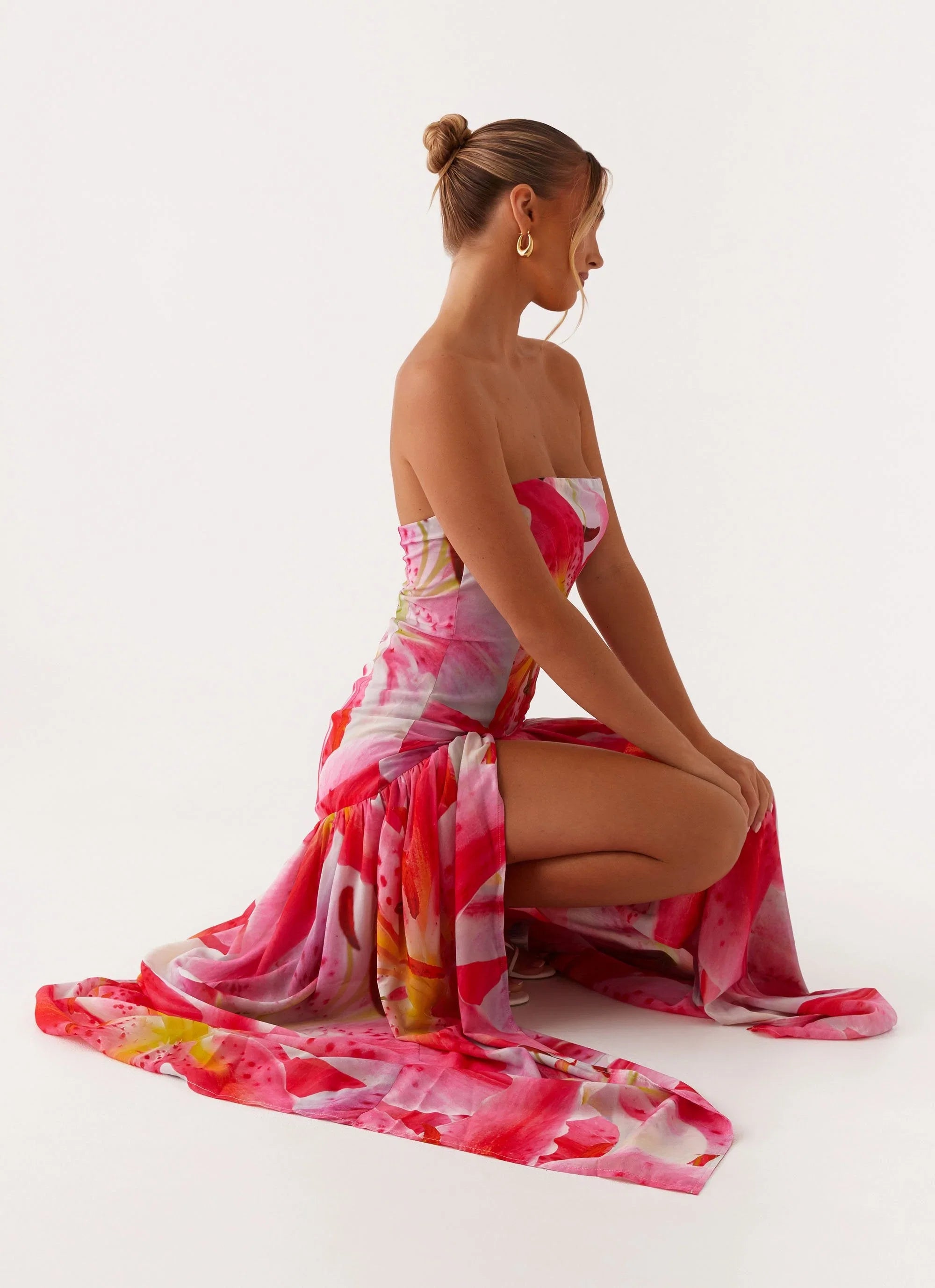 Eden Strapless Maxi Dress White Pink Lilly