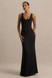 Morgan Black Satin Corset Maxi Dress