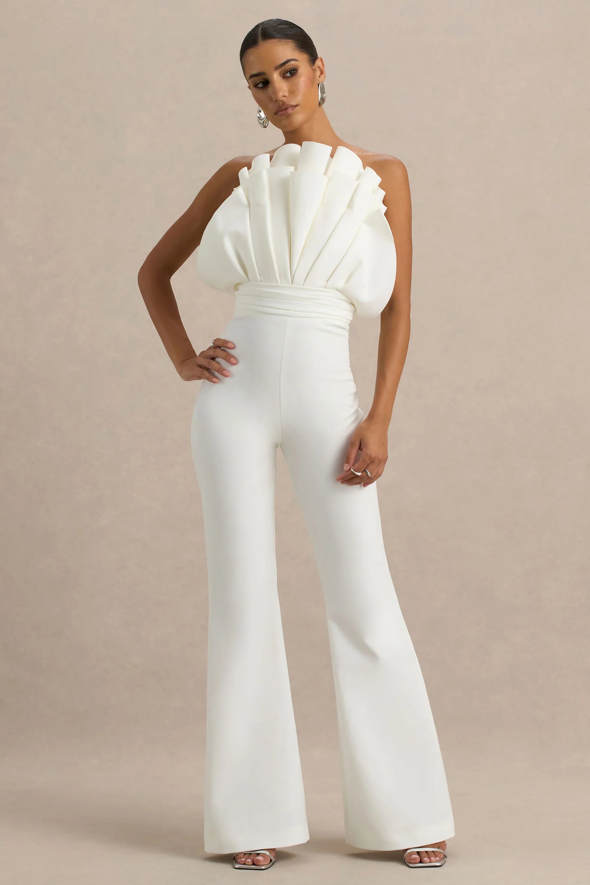 Riga White Ruffled Asymmetric Jumpsuit