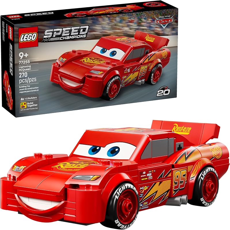LEGO Speed Champions Lightning McQueen Toy Disney Pixar Cars Building Blocks for Kids Boys Girls Ages 9 Pretend Play Race Car Bedroom Shelf Display 77255