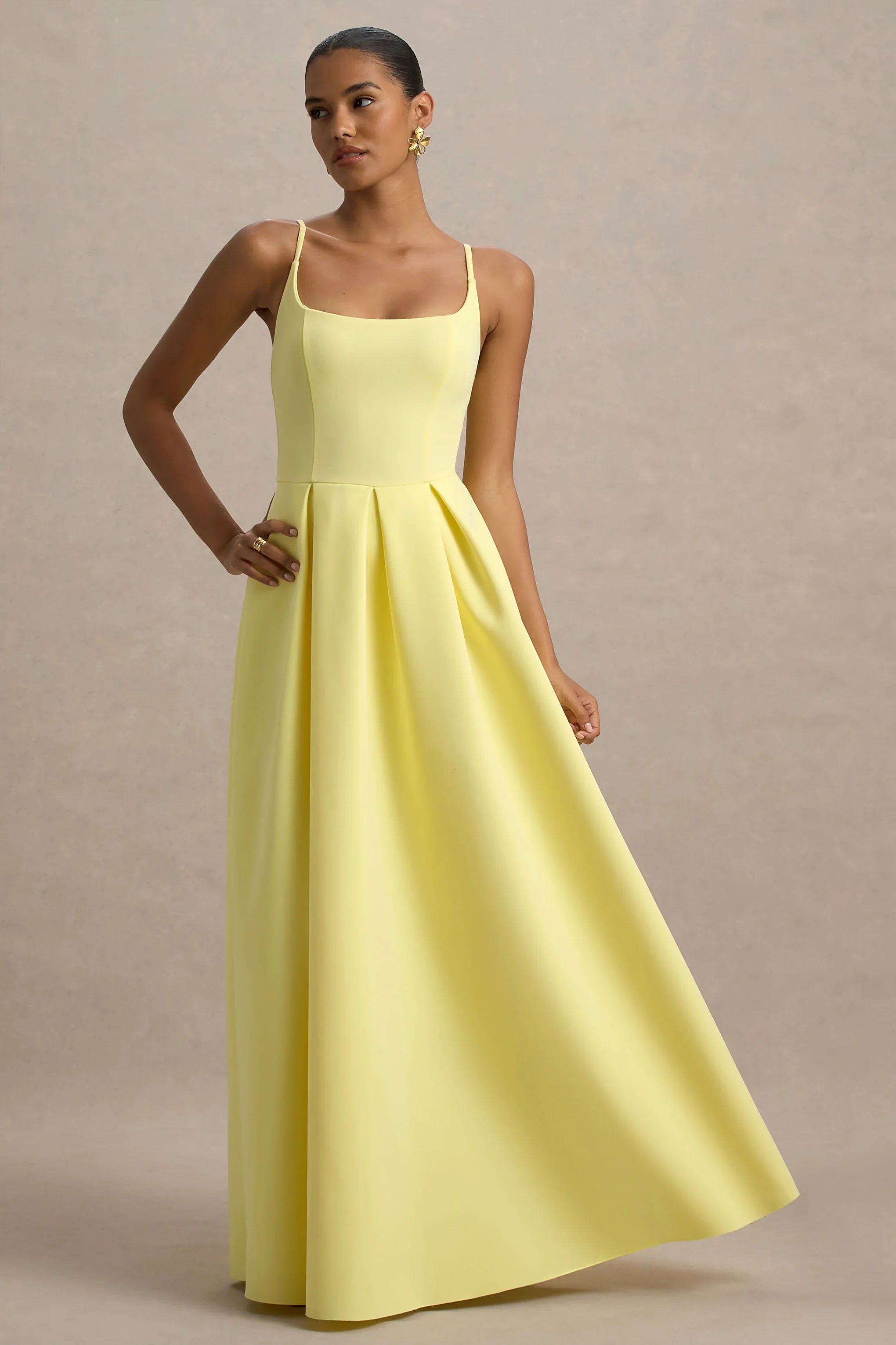 Bambina Lemon Scoop Neck Pleated Maxi Dress