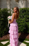 Felicity Pink Pearl Strap Ruffle Maxi Dress PRE ORDER