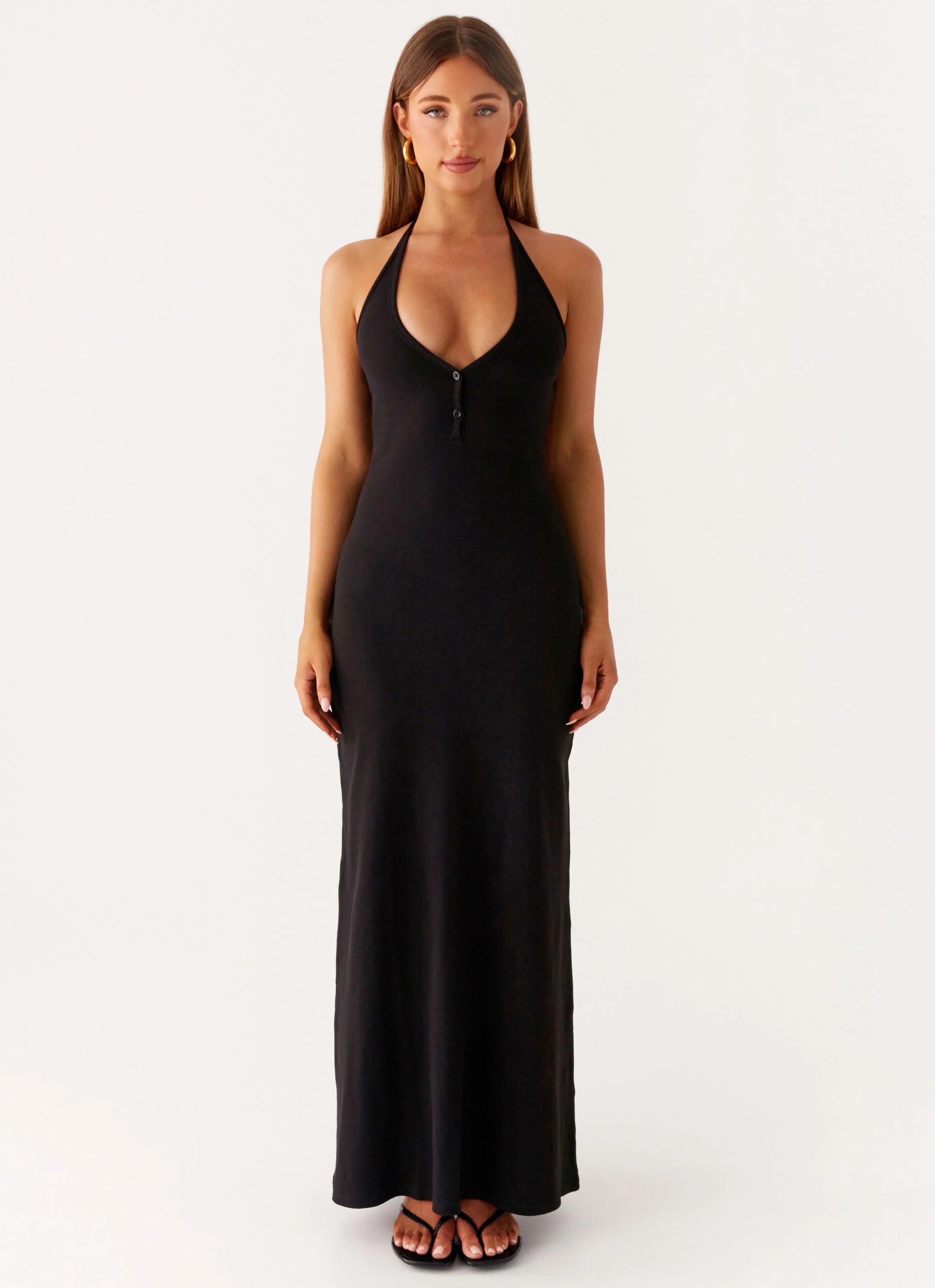 Yaselle Button Front Maxi Dress Black