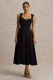 Andromeda Black Sweetheart Neck Midi Dress