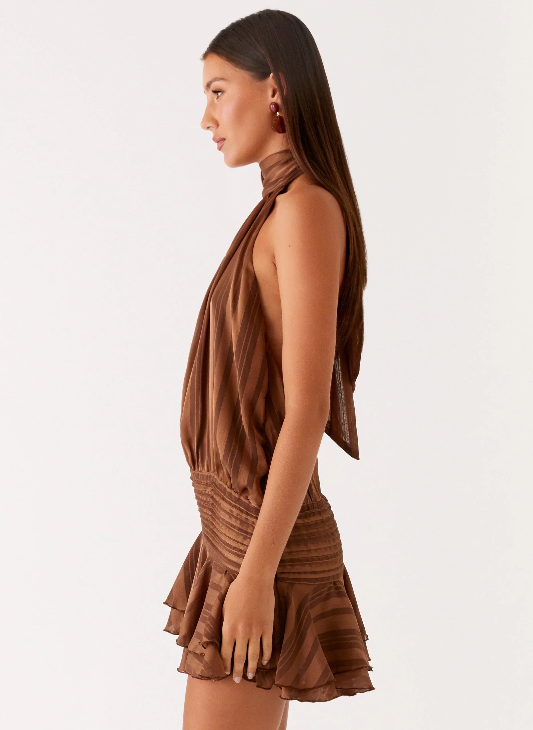 Willow Chiffon Mini Dress Chocolate