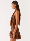 Willow Chiffon Mini Dress Chocolate