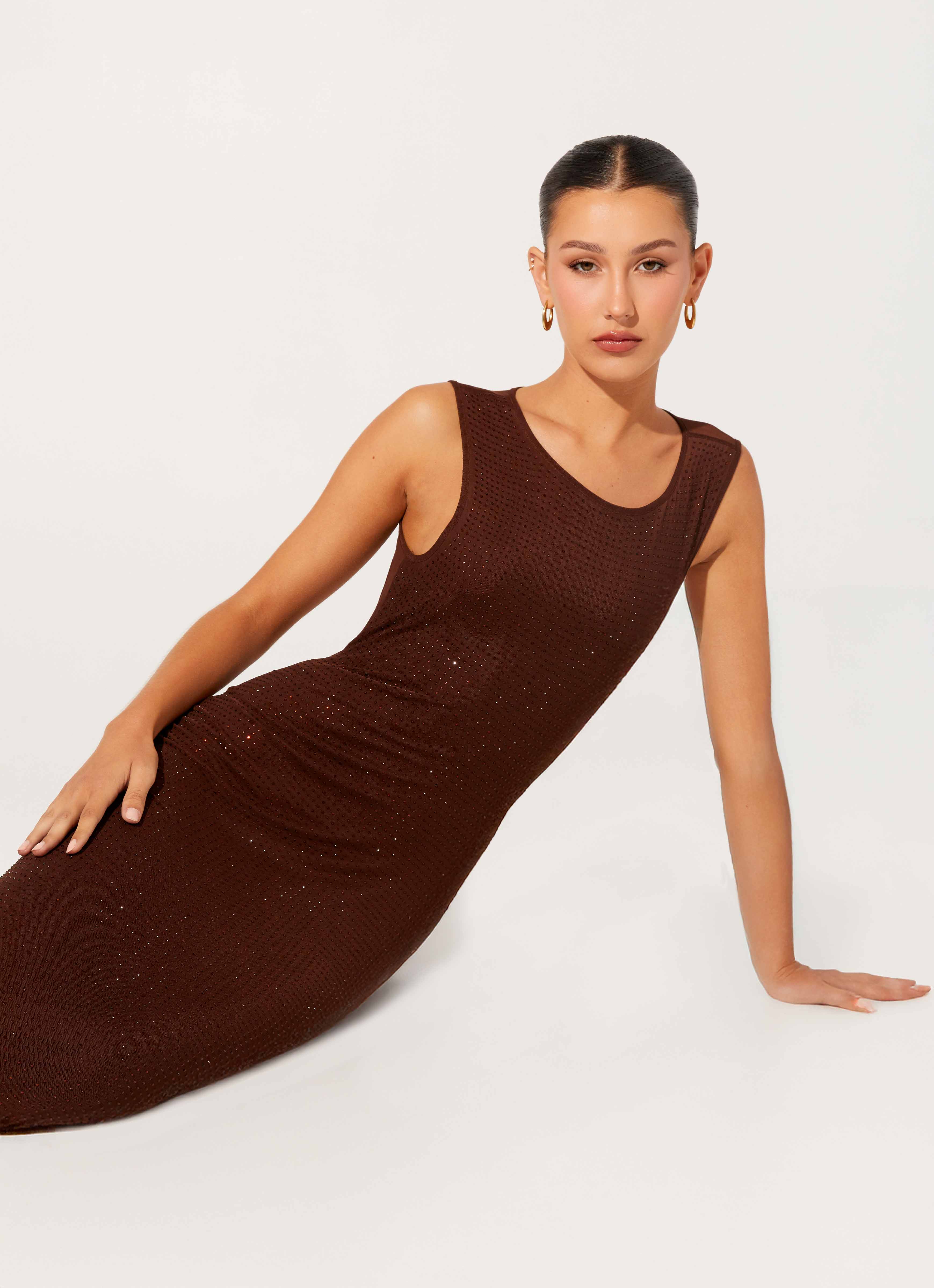 Hot Sequins Maxi Dress Chocolate