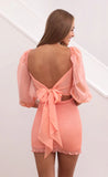 Smocked Chiffon Dress in Peach