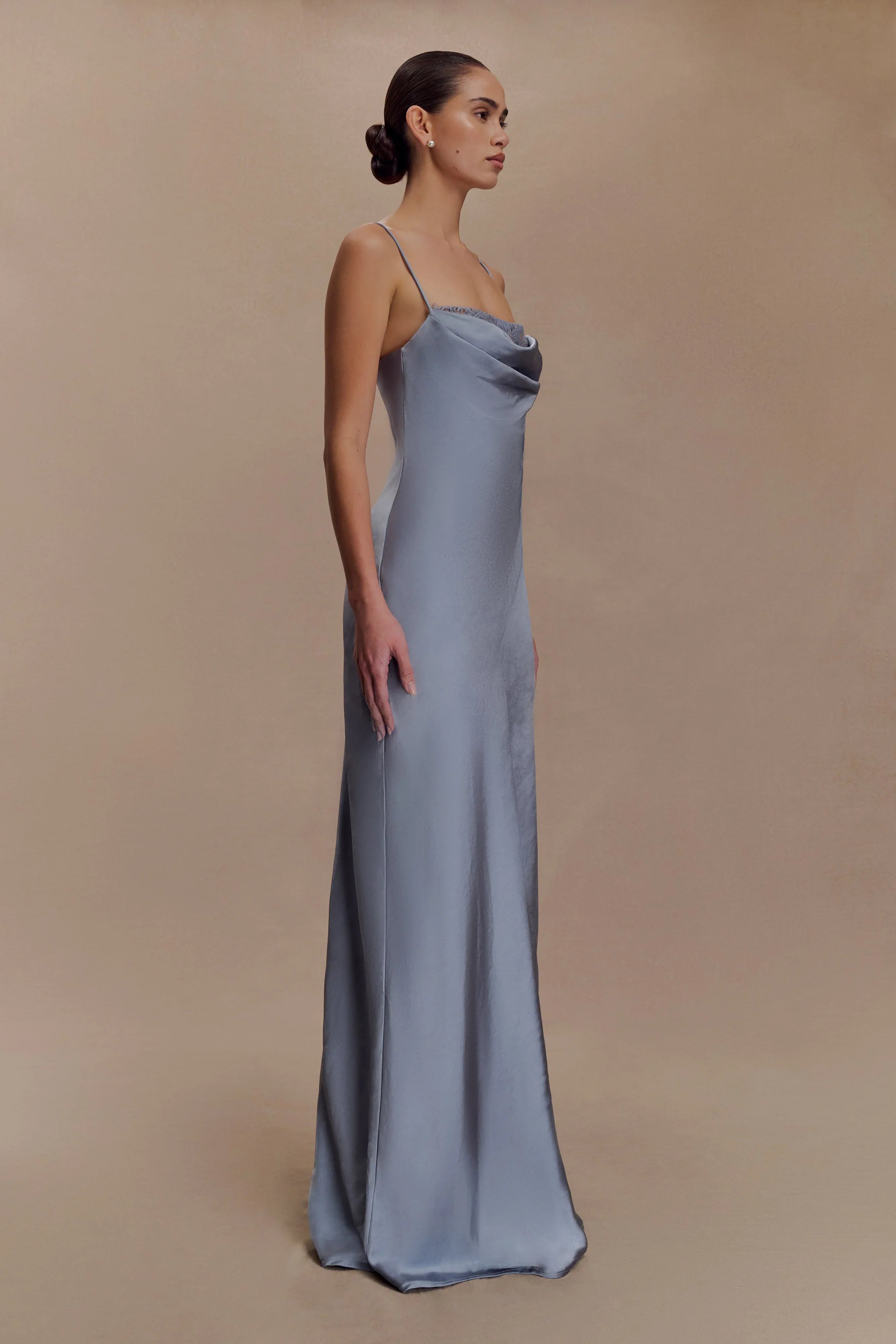 Isadora Lace Satin Maxi Dress Frosted Blue