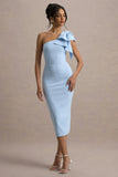 Ambretta Powder Blue One Shoulder Midi Dress With Bow