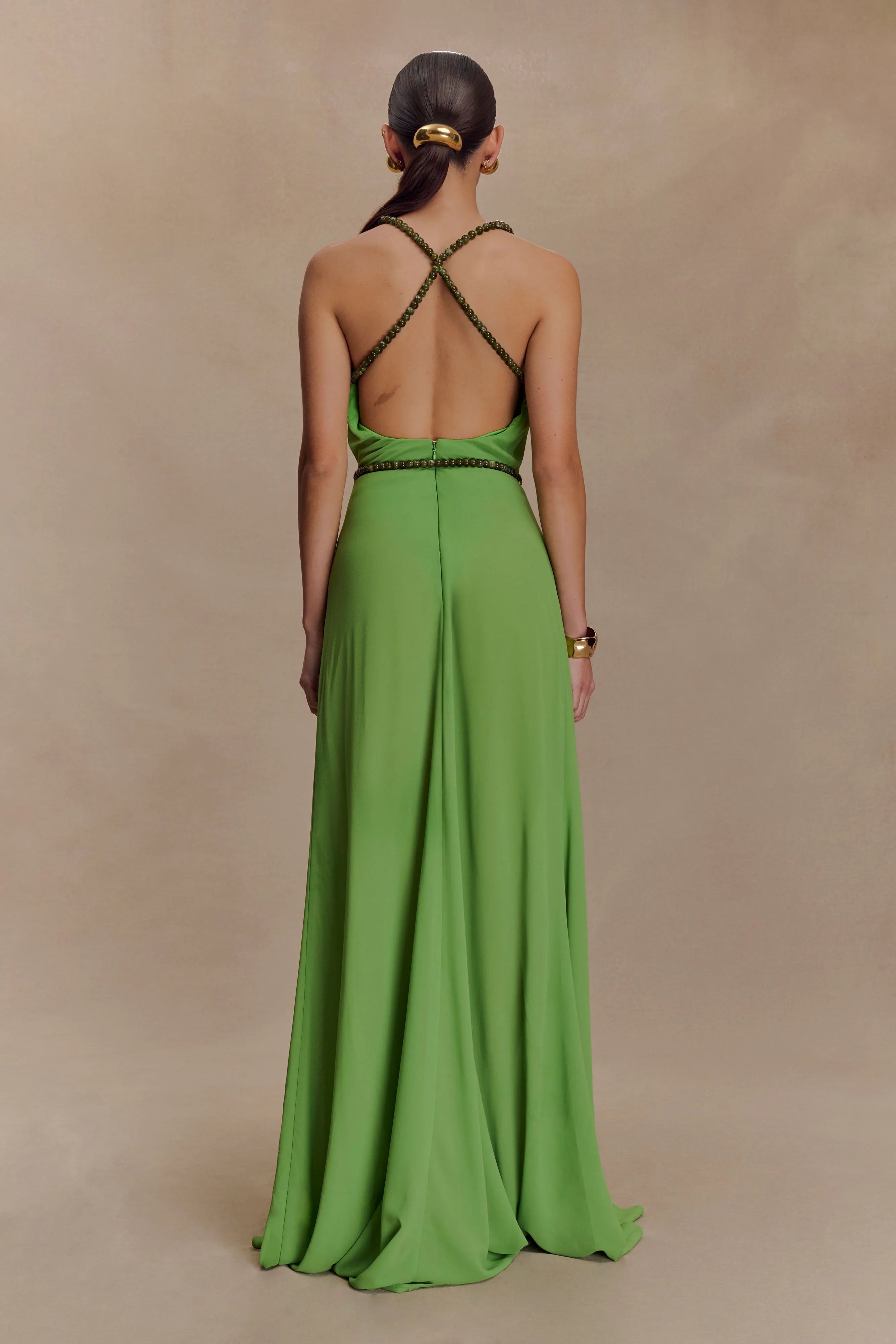 Elaine Chiffon Beaded Maxi Dress Green