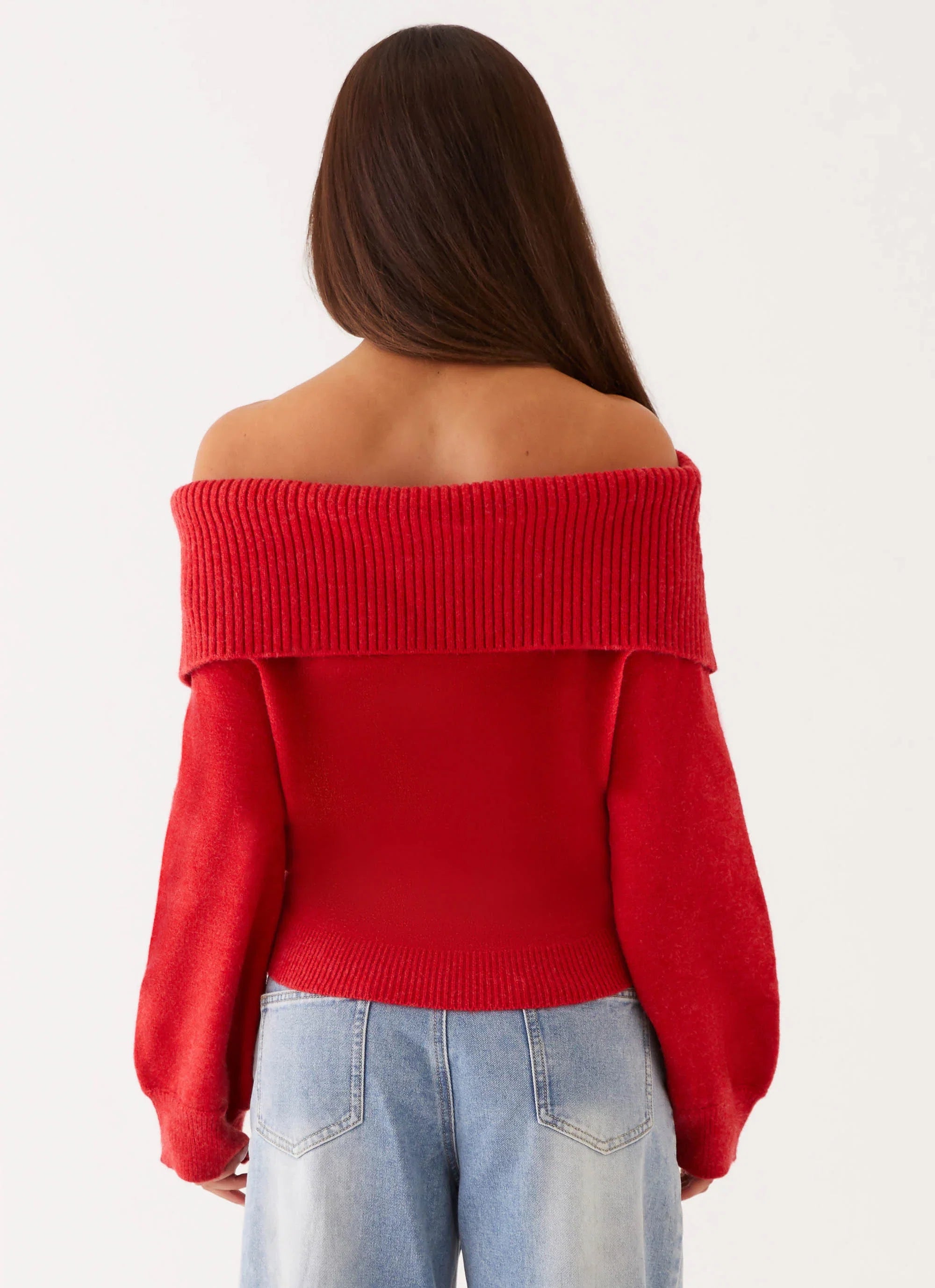 Bardot Knit Long Sleeve Top Cherry