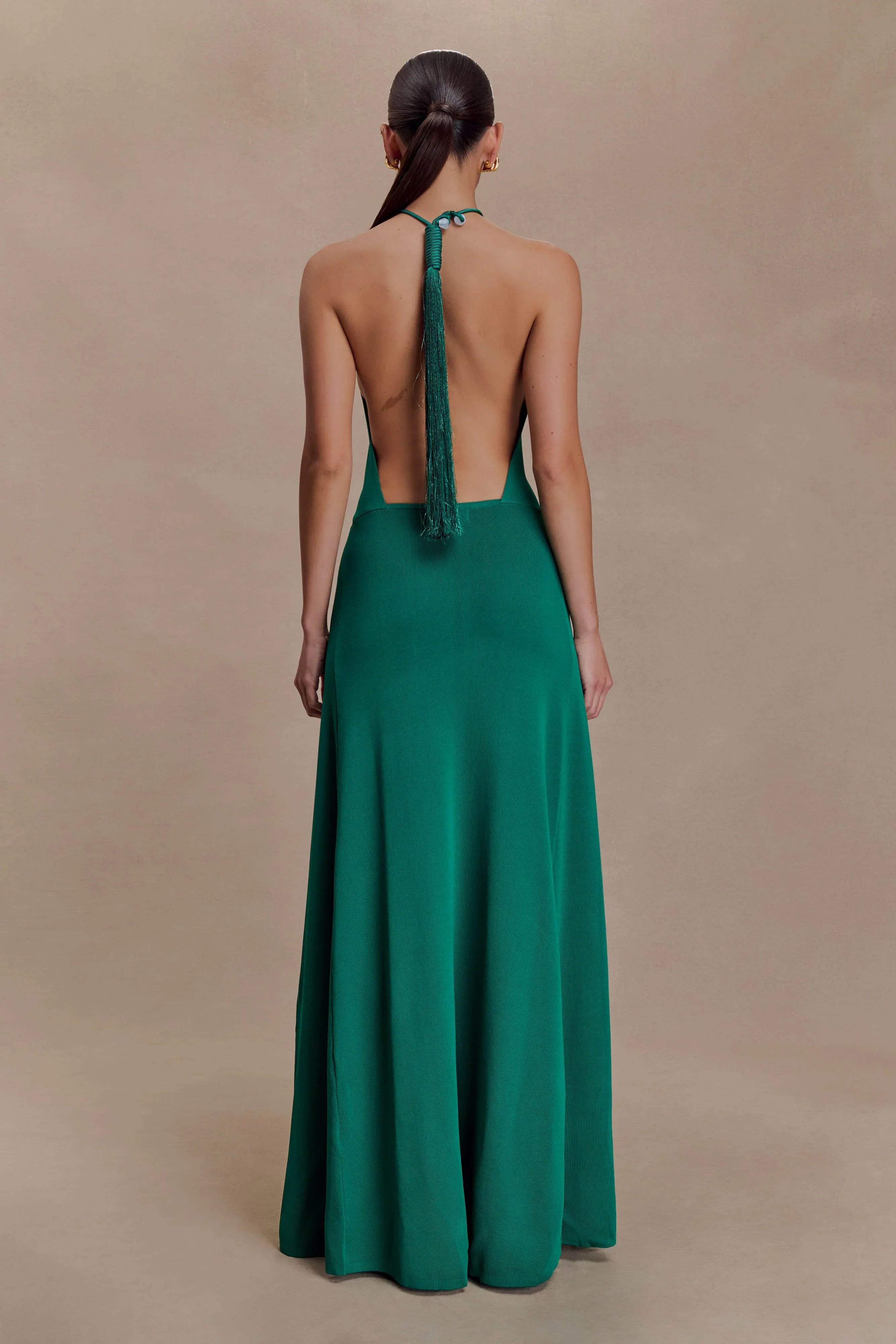 Meg Halter Tassel Maxi Dress Emerald