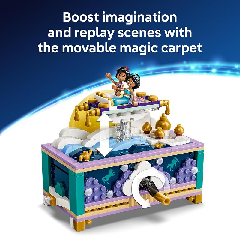 LEGO Disney Princess Jasmines Jewelry Box 43295 Building Toys for Girls Boys Ages 6 Disneys Aladdin Movie Figures Creative Play 458 pieces Gift for Birthdays