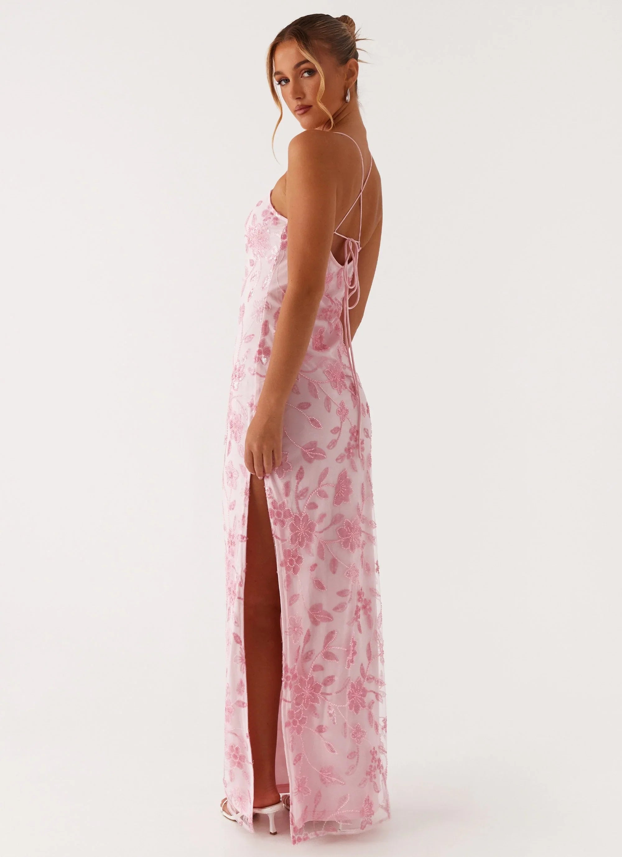 Bright Lights Beaded Maxi Dress Pink