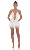 Lace Plunge Neck Dress in White