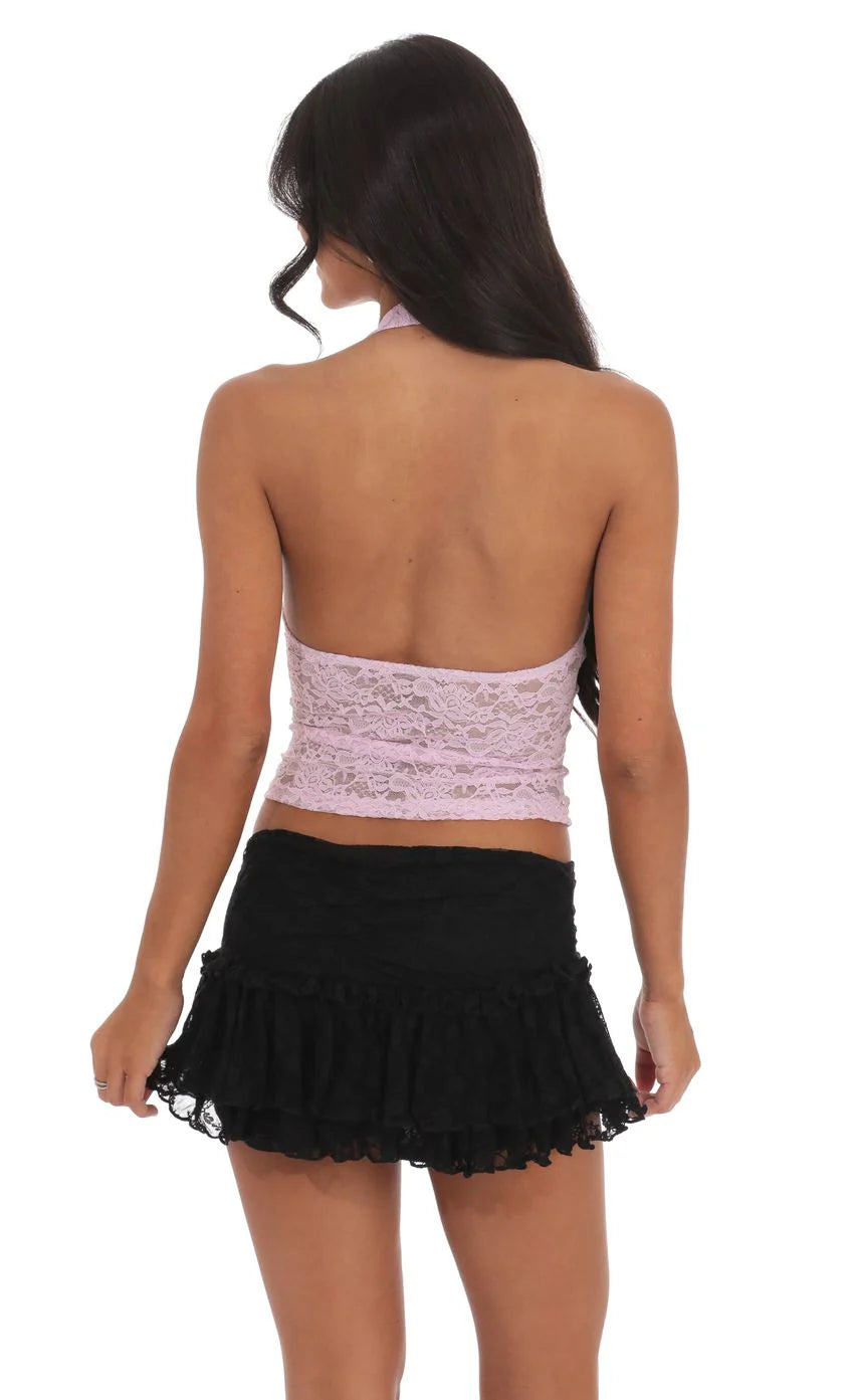 Lace Halter Top in Pink