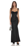 Satin Lace Bust Dress in Black