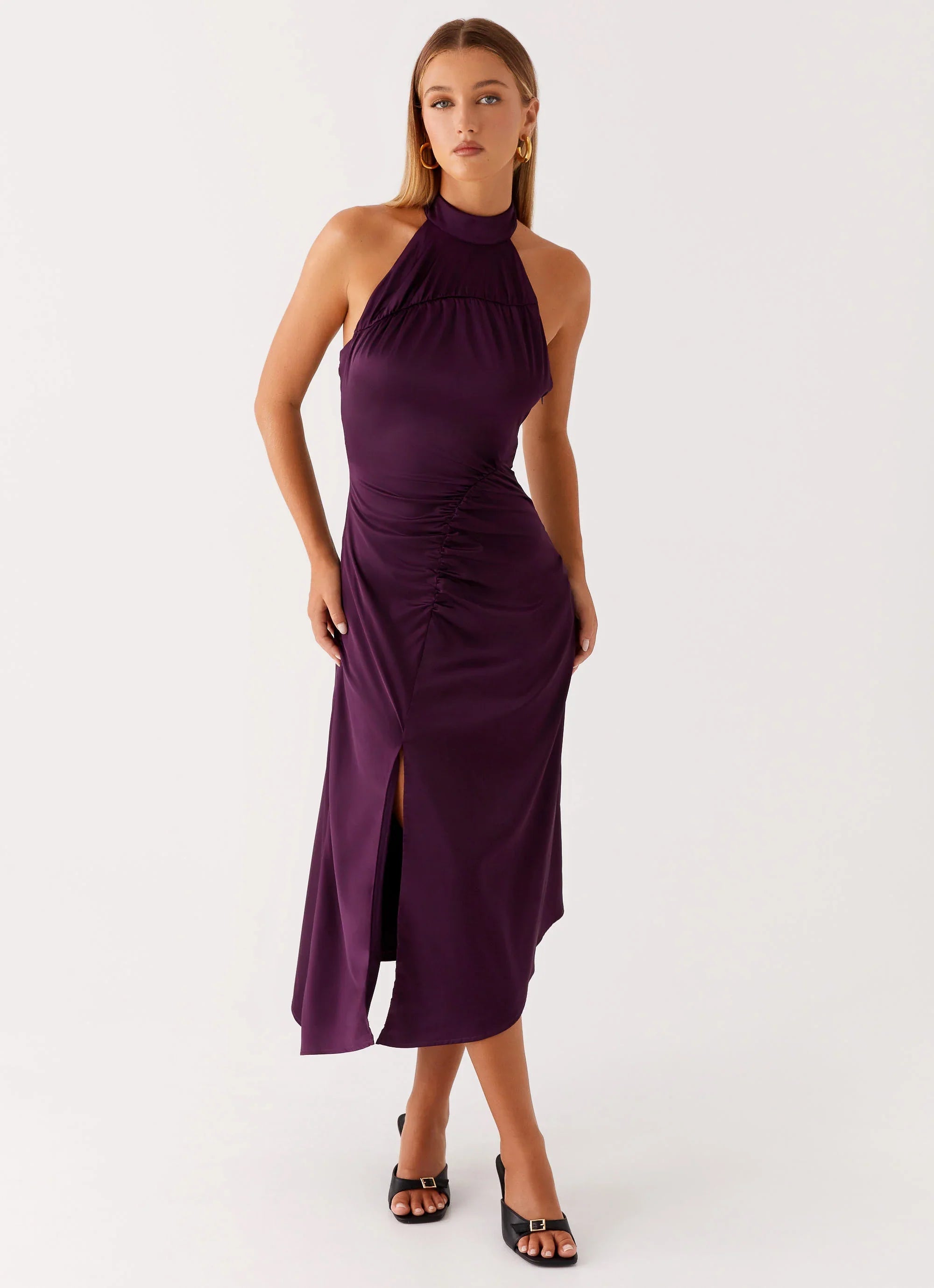 Casta Halterneck Midi Dress Plum
