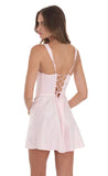 Satin V Neck Corset Dress in Pink