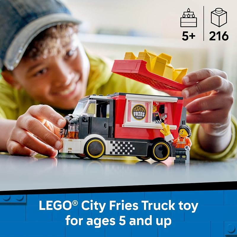 LEGO City Fries Food Truck Building Toy for Kids Pretend Play Truck Toy for Boys Girls Ages 5 Mobile Restaurant Playset W 2 Minifigures Detachable Kiosk Gift Idea for Birthdays 60488