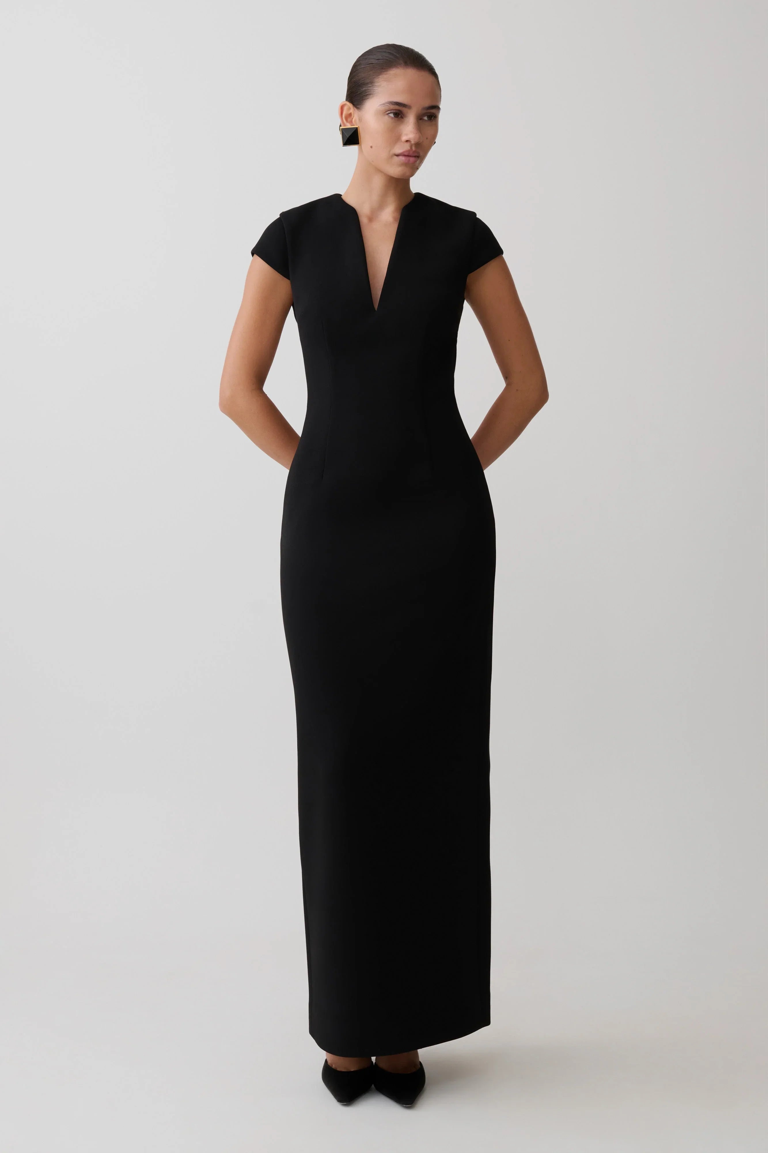 Briella V Neck Suiting Maxi Dress Black