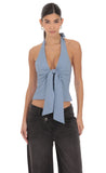 Front Tie Halter Top in Denim Blue