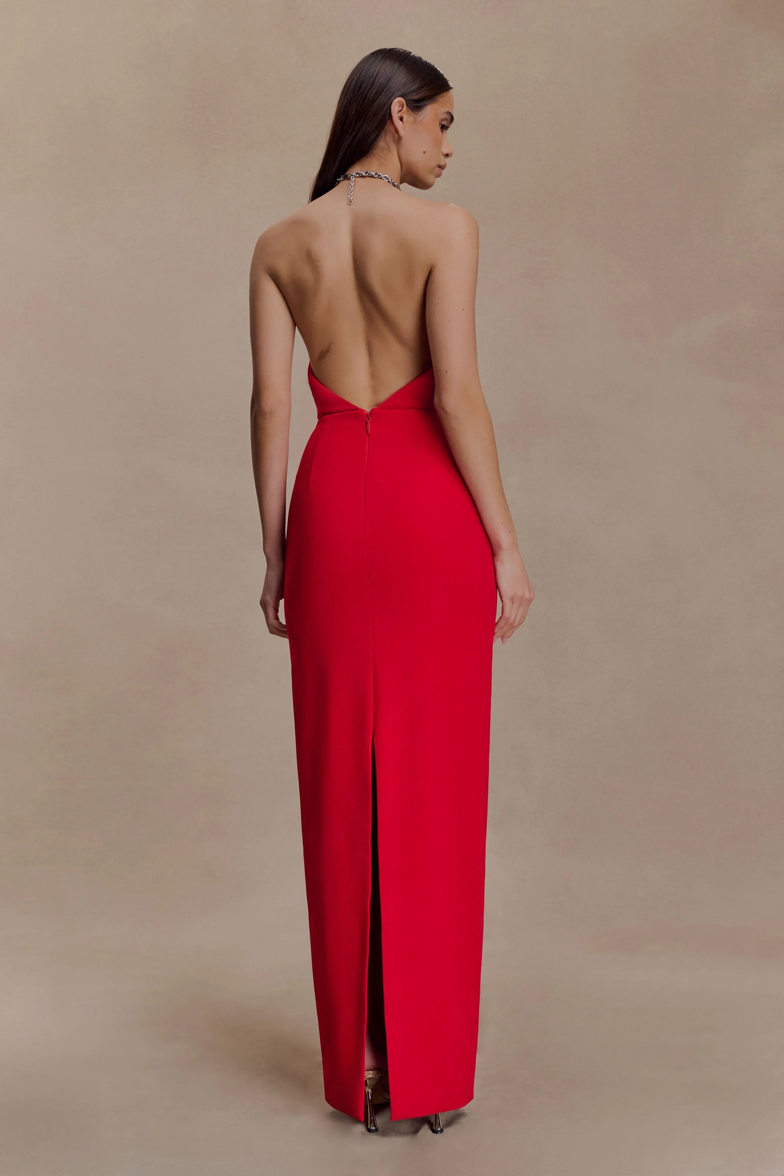 Elina Satin Necklace Maxi Dress Red