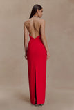 Elina Satin Necklace Maxi Dress Red