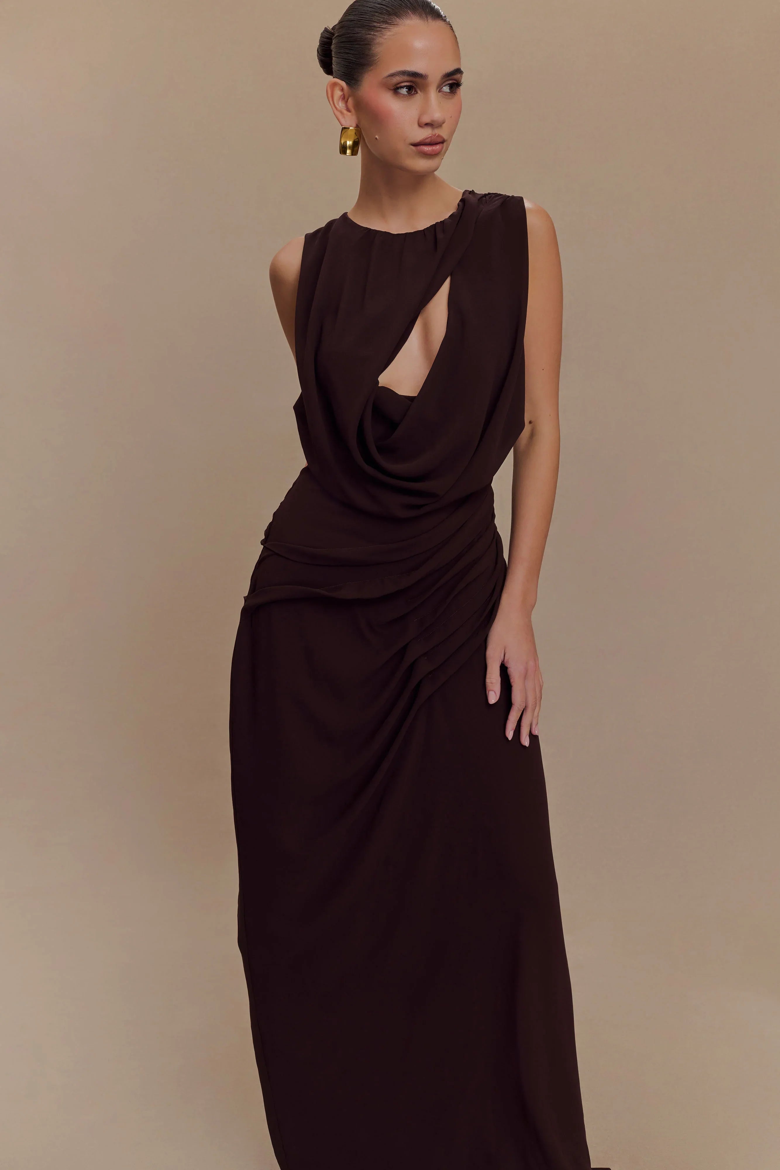 Oria Chiffon Maxi Dress Cacao Brown