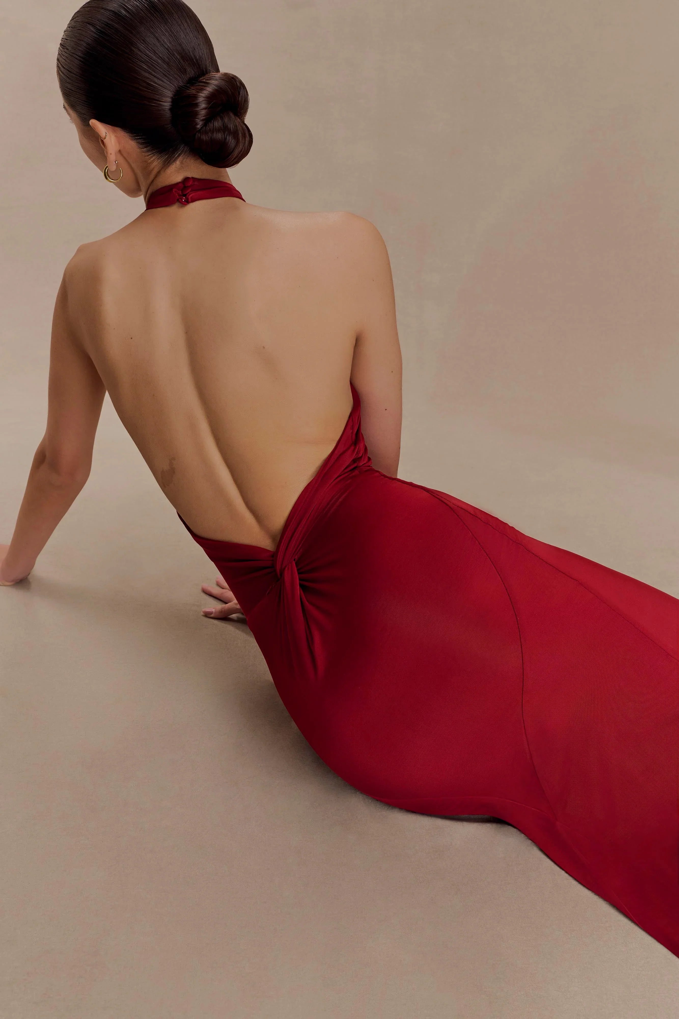 Elyna Slinky Halter Maxi Dress Deep Red