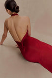 Elyna Slinky Halter Maxi Dress Deep Red