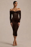 Compliment Brown Velvet Bardot Midi Dress
