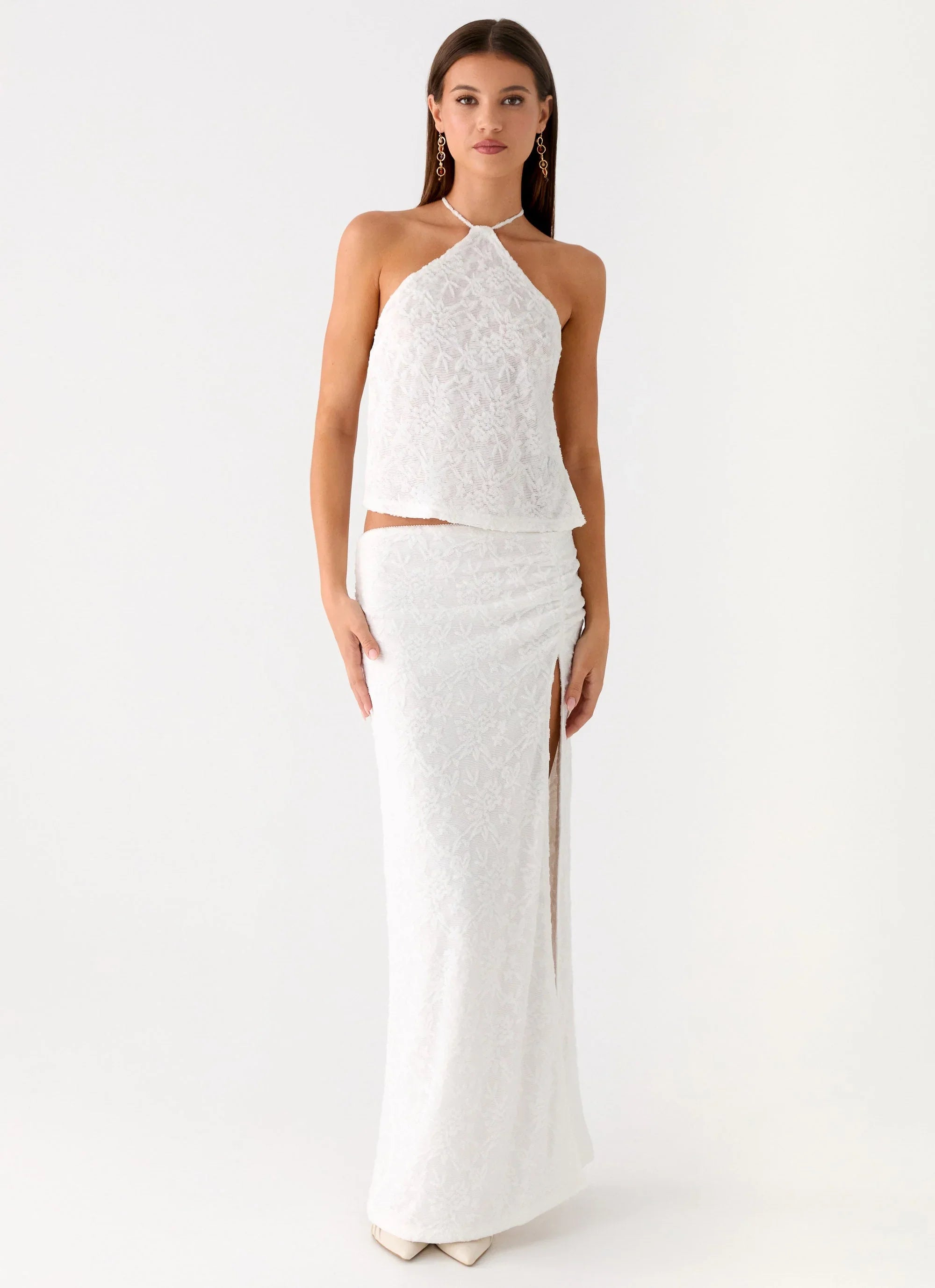Griff Low Rise Jacquard Maxi Skirt White
