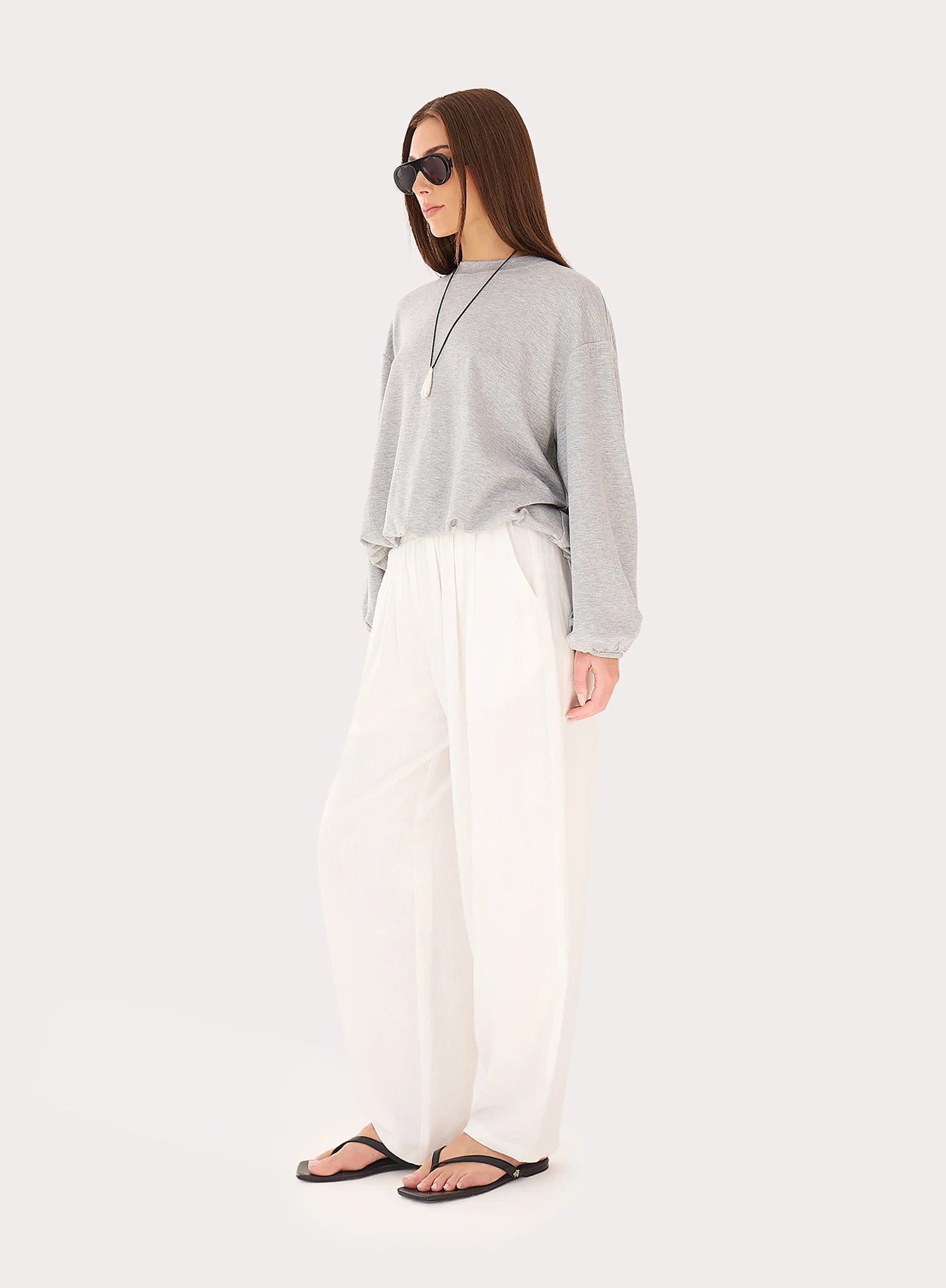 Grey Balloon Sleeve Bubble Hem Sweatshirt