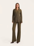 Olive Ribbed Knit Straight Leg Trousers