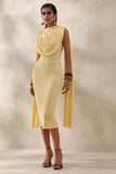 Lysandria Lemon High Neck Midi Dress With Draped Detailing