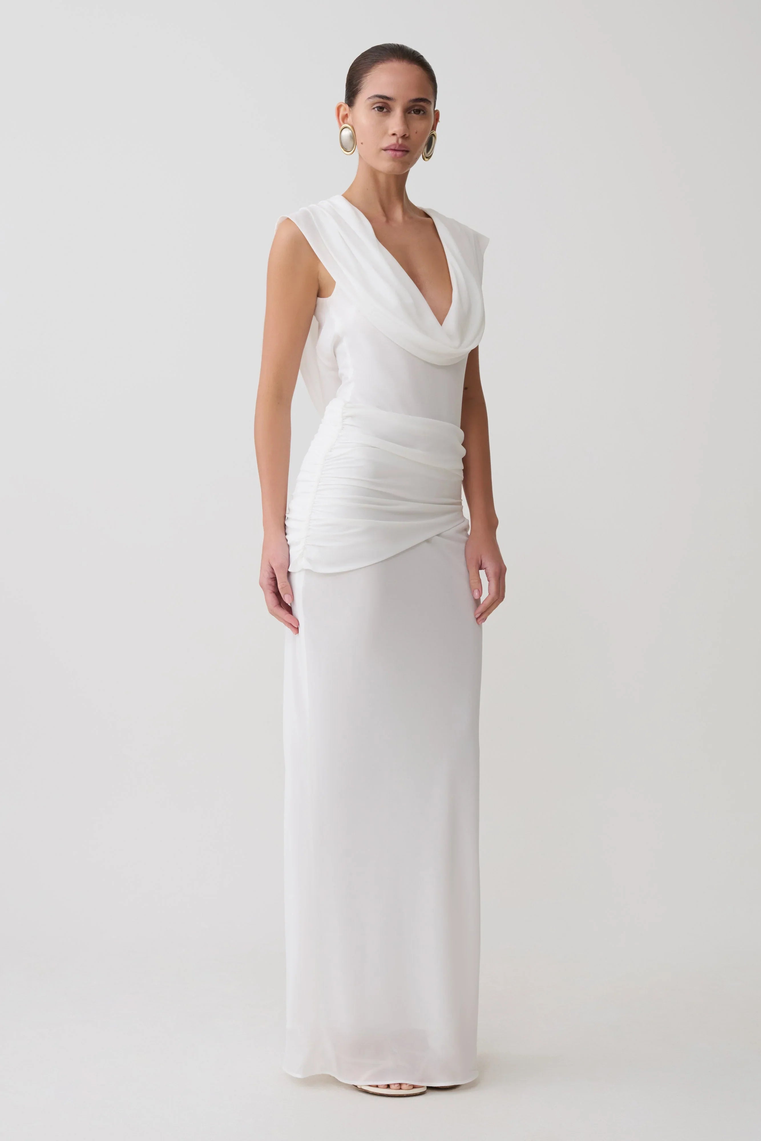 Giulia Chiffon Draped Maxi Dress White