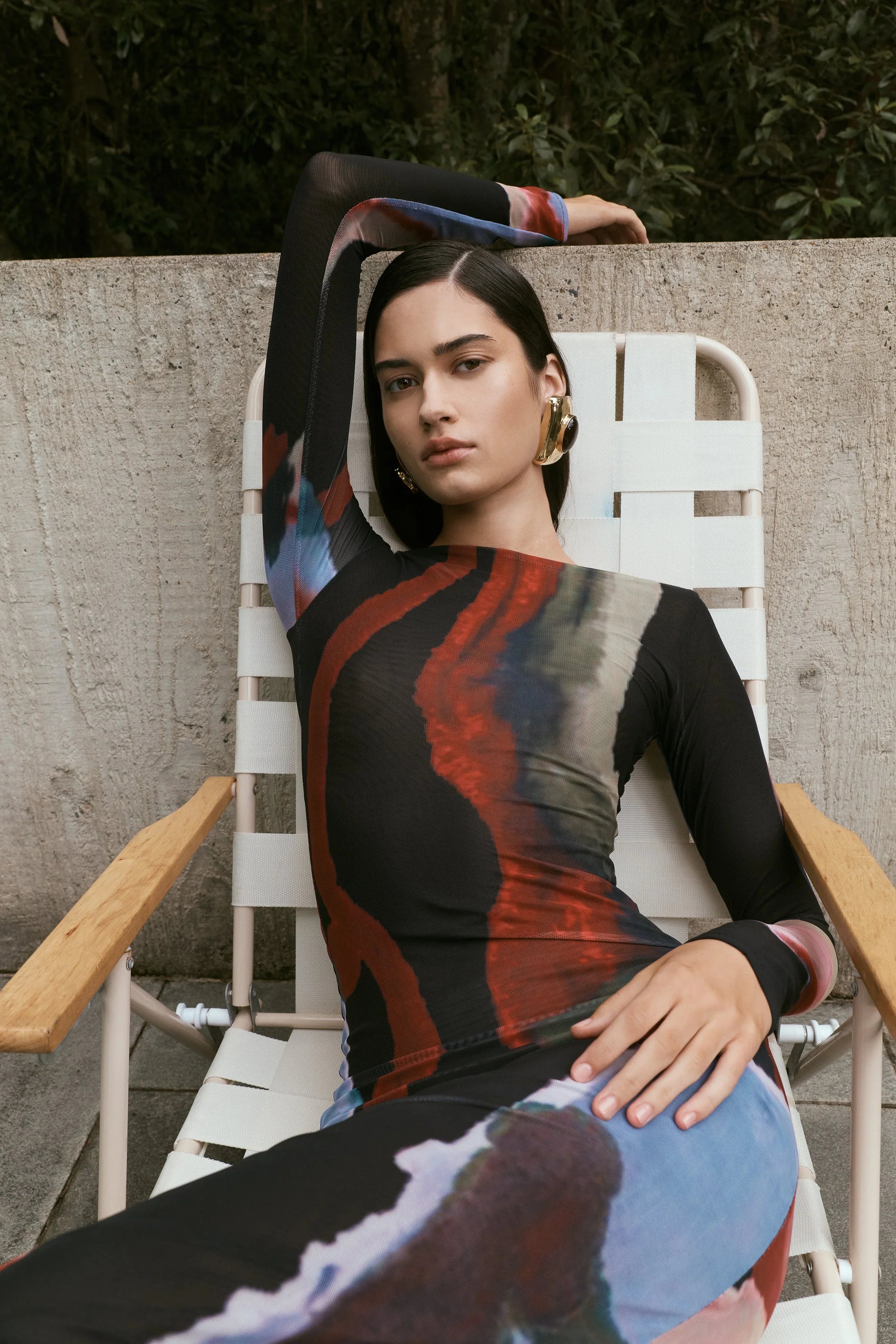 Soraya Long Sleeve Mesh Maxi Dress Multi Fluid Reverie Print