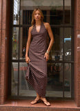 Float Away Maxi Dress Chocolate Blue Dot