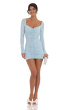 Ruched Long Sleeve Bodycon Dress in Light Blue
