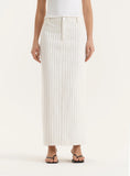 White Pinstripe Tailored Denim Maxi Skirt