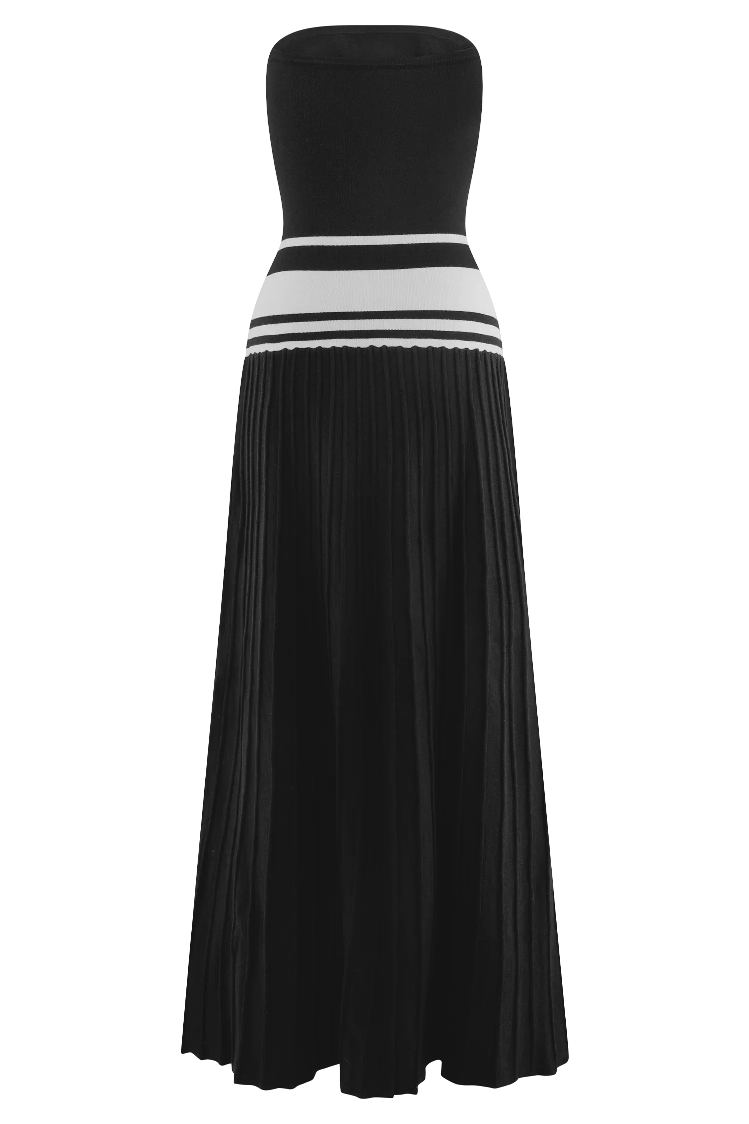 Solaris Strapless Contrast Knit Maxi Dress Black White
