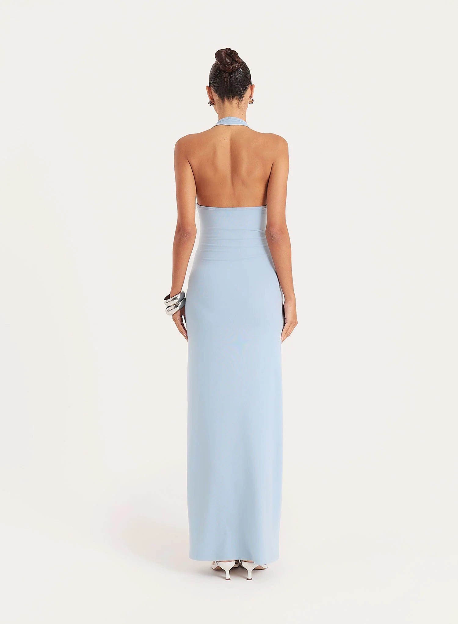 Blue Halterneck Belt Detail Maxi Dress