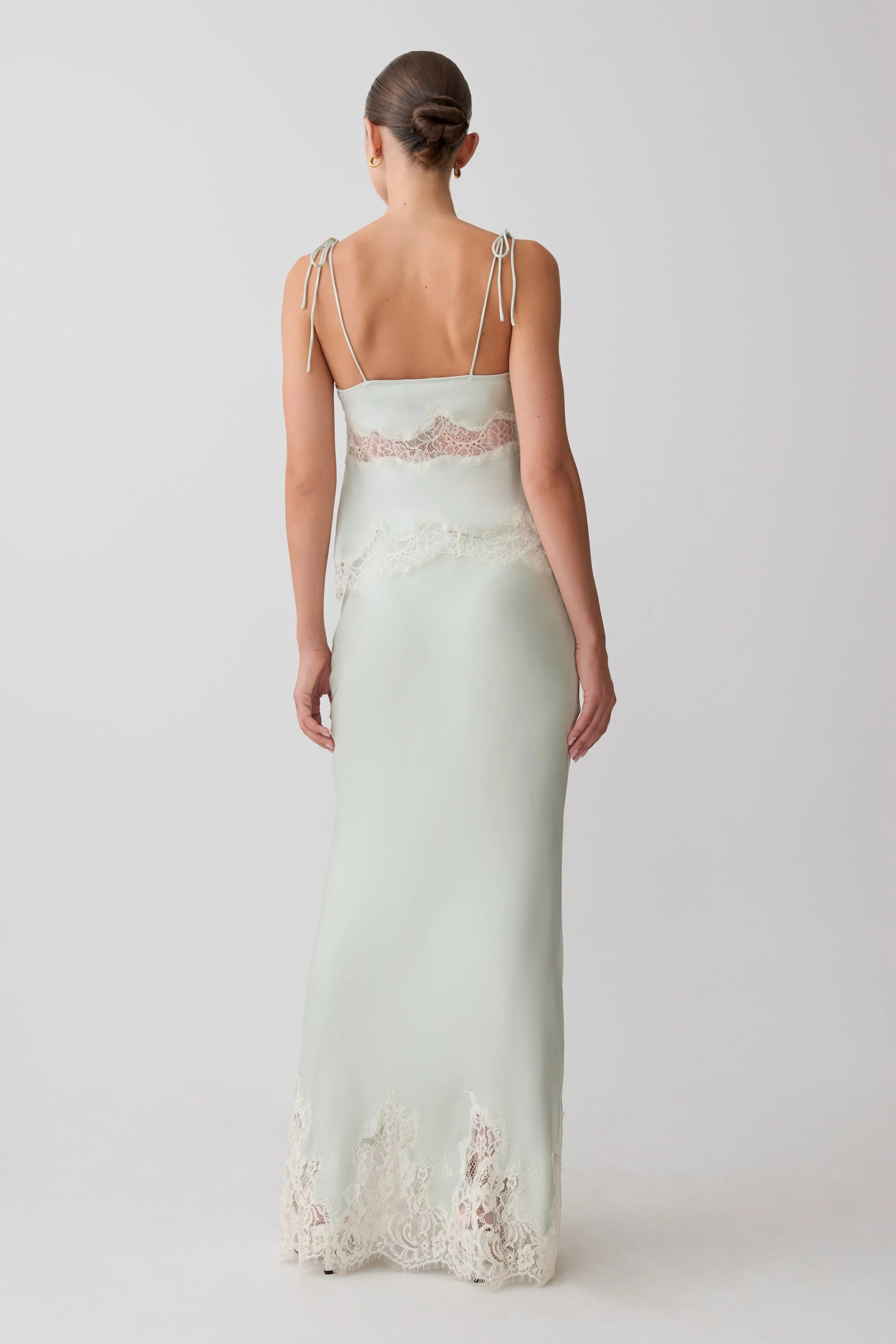 Nina Satin And Lace Maxi Skirt Sage
