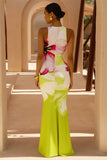 Marlo Lime Floral Print High Neck Maxi Dress