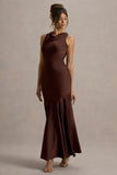 Amelita Brown Satin Cowl Neck Maxi Dress