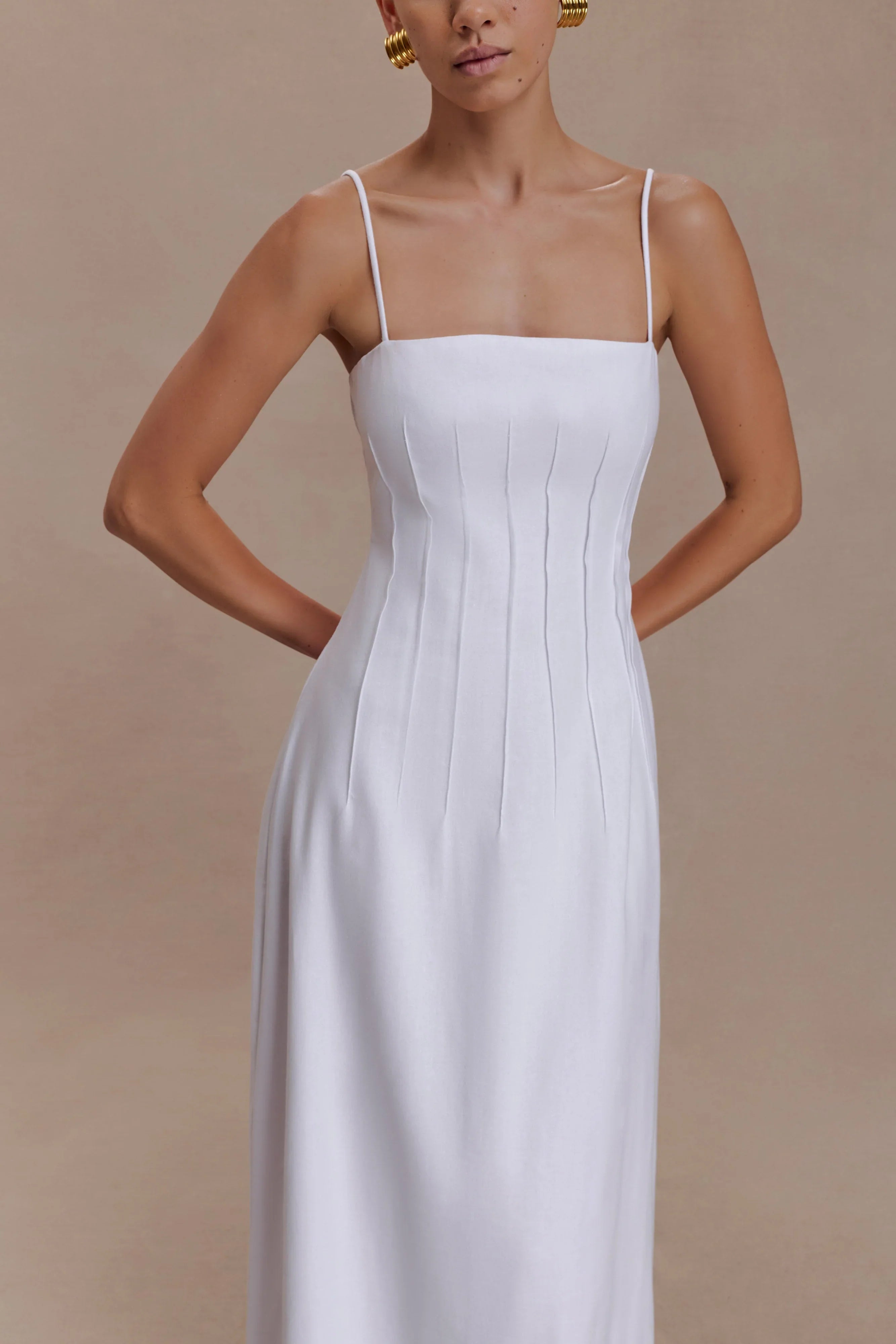 Sofie Pintuck Linen Maxi Dress White