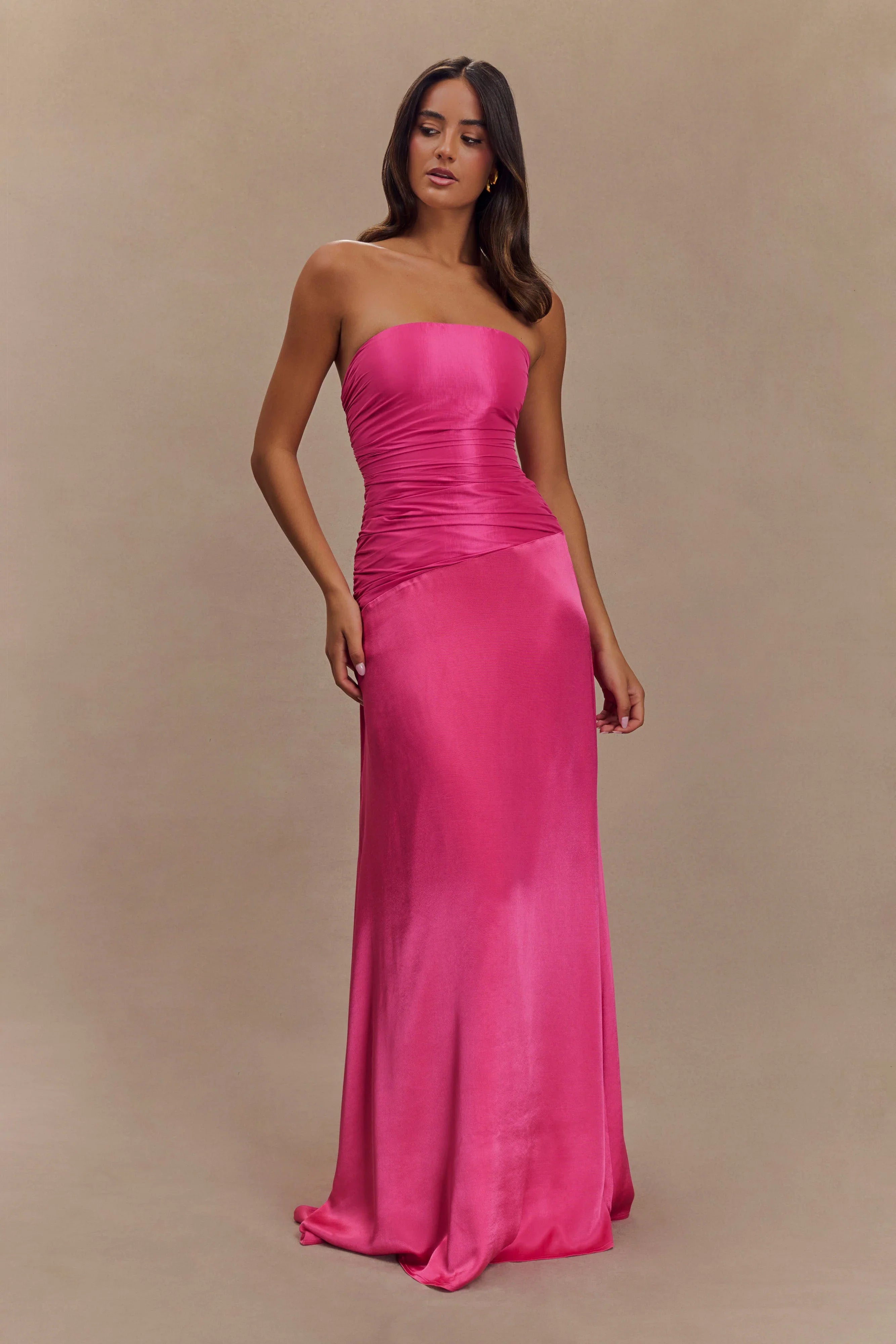 Serena Strapless Taffeta Maxi Dress Crimson Pink
